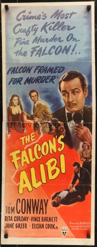 8x0464 FALCON'S ALIBI insert 1946 the law says death for detective Tom Conway, framed for murder!