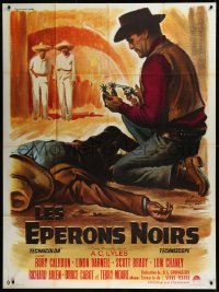 9b1344 BLACK SPURS French 1p 1965 different art of cowboy Rory Calhoun & dead guy by Boris Grinsson!