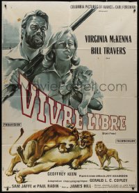 9b1353 BORN FREE French 1p 1966 different art of Virginia McKenna & Bill Travers with lions, rare!