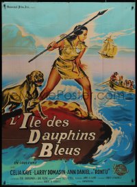 9b1527 ISLAND OF THE BLUE DOLPHINS French 1p 1964 Native American Indian Celia Kaye with spear & dog!