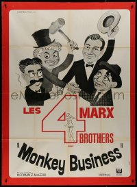 9b1609 MONKEY BUSINESS French 1p R1960s different Xarrie art of all 4 Marx Brothers including Zeppo!