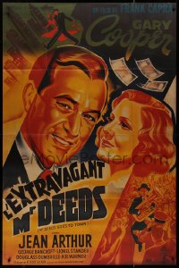 9b1614 MR. DEEDS GOES TO TOWN French 1p R1987 best art of Gary Cooper & Jean Arthur, Frank Capra