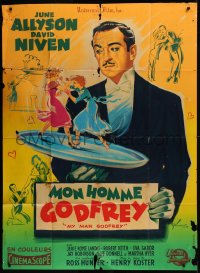 9b1619 MY MAN GODFREY style A French 1p 1957 Grinsson art of butler David Niven with girls fighting, rare!