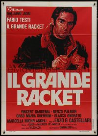 9b0730 BIG RACKET Italian 1p 1976 great close up art of Fabio Testi holding knife & bullet!