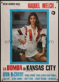 9b0977 KANSAS CITY BOMBER Italian 1p 1973 super sexy Raquel Welch wearing jersey & not much else!