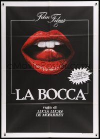 9b0991 LA BOCCA teaser Italian 1p 1991 great art of sexy female mouth showing teeth & tongue, rare!