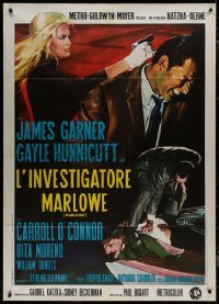 9b1039 MARLOWE Italian 1p 1969 cool different art of sexy Sharon Farrell with gun & James Garner!