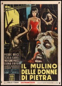 9b1048 MILL OF THE STONE WOMEN Italian 1p 1963 cool different horror art by Sandro Symeoni!