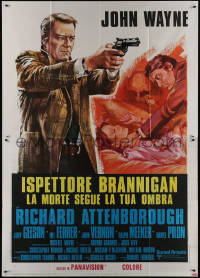 9b0455 BRANNIGAN Italian 2p 1975 cool different art of detective John Wayne pointing gun!