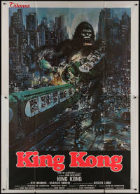 9b0536 KING KONG Italian 2p 1976 different art of BIG Ape destroying train by John Berkey!
