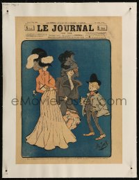 9b0184 LE JOURNAL linen French magazine page May 3, 1900 Alb. Jack art of short man with two women!