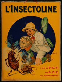 9b0135 L'INSECTOLINE 12x16 Belgian advertising poster 1940s art of boy spraying DDT insectiside!