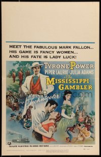 9b0341 MISSISSIPPI GAMBLER WC 1953 Tyrone Power's game is fancy women like Piper Laurie, riverboat!