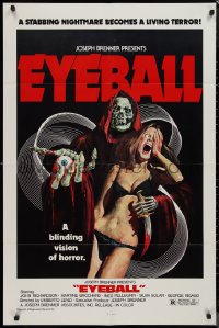 9d0638 EYEBALL 1sh 1978 Umberto Lenzi, art of skeleton w/eye from terrified girl in bikini!