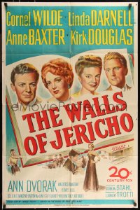 9d0975 WALLS OF JERICHO 1sh 1948 art of Cornel Wilde, Darnell, Ann Baxter & Kirk Douglas