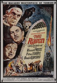 9f0141 RAVEN 27x40 commercial poster 1963 art of Boris Karloff, Vincent Price & Peter Lorre by Reynold Brown!