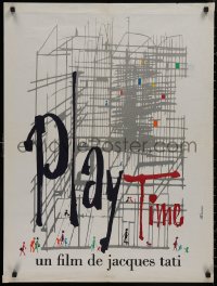 9f0456 PLAYTIME French 24x32 1967 Jacques Tati, cool different art by Baudin & Rene Ferracci!