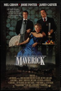 9f0973 MAVERICK int'l DS 1sh 1994 image of Mel Gibson & Jodie Foster and James Garner!