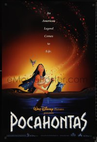 9f1026 POCAHONTAS DS 1sh 1995 Walt Disney, art of famous Native American Indian in canoe w/raccoon!