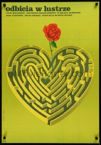 9f0325 REFLECTIONS Polish 23x33 1977 cool Syski art of heart-shaped maze w/rose in the center!