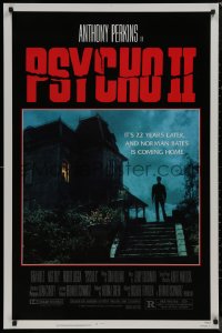 9f1038 PSYCHO II 1sh 1983 Anthony Perkins as Norman Bates, cool creepy image of classic house!