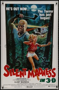 9f1097 SILENT MADNESS 1sh 1984 3D psycho, cool horror art, he's out now & the terror has just begun!