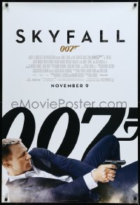 9f1103 SKYFALL advance 1sh 2012 November 9 style, Daniel Craig as James Bond on back shooting gun!