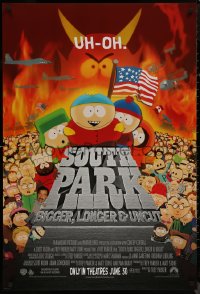 9f1110 SOUTH PARK: BIGGER, LONGER & UNCUT int'l advance 1sh 1999 Parker & Stone animated musical!