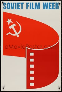 9f0233 SOVIET FILM WEEK 24x36 Russian special poster 1970s USSR flag as red film, all English!