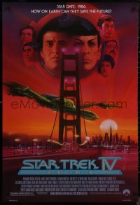 9f1122 STAR TREK IV 1sh 1986 art of Leonard Nimoy, Shatner & Klingon Bird-of-Prey by Bob Peak!