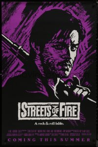 9f1141 STREETS OF FIRE advance 1sh 1984 Walter Hill, Riehm purple dayglo art, a rock & roll fable!