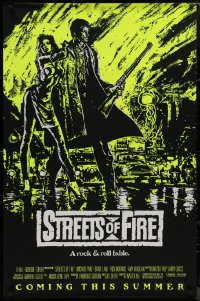 9f1144 STREETS OF FIRE advance 1sh 1984 Walter Hill, Riehm yellow dayglo art, a rock & roll fable!