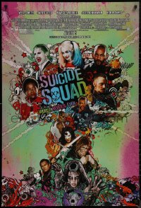 9f1147 SUICIDE SQUAD advance DS 1sh 2016 Smith, Leto as the Joker, Robbie, Kinnaman, cool art!