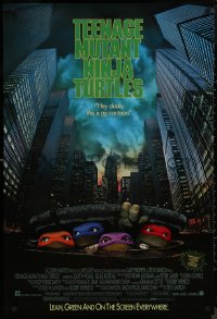 9f1153 TEENAGE MUTANT NINJA TURTLES 1sh 1990 c/u in NYC sewer, Hey dude, matte with borders!