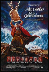 9f1155 TEN COMMANDMENTS 1sh R1989 DeMille classic, Ezra Tucker art of Charlton Heston with tablets!