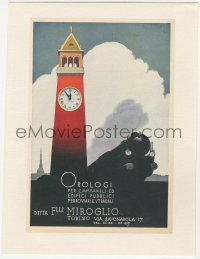 9g0507 MIROGLIO linen Italian magazine ad 1930s cool art of train speeding past clock tower!