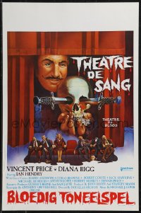 9h0611 THEATRE OF BLOOD Belgian 1973 great art of Vincent Price holding bloody skull w/dead audience