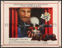 9h0451 THEATRE OF BLOOD 1/2sh 1973 great art of Vincent Price holding bloody skull w/dead audience!