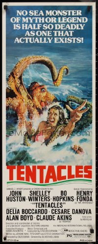 9h0296 TENTACLES insert 1977 Tentacoli, AIP, great art of octopus attacking sexy girl in bikini!