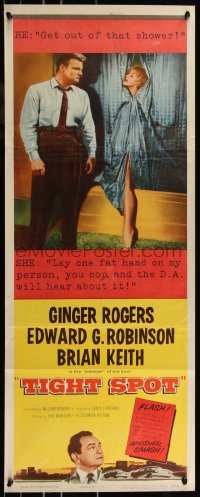 9h0297 TIGHT SPOT insert 1955 wounded Brian Keith, art of sexy Ginger Rogers, great tagline!