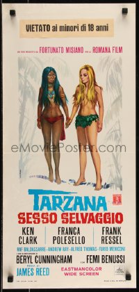 9h1082 TARZANA THE WILD GIRL Italian locandina 1969 Stefano art of interracial lesbian romance!