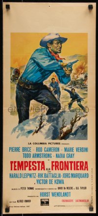 9h1092 THUNDER AT THE BORDER Italian locandina 1967 German western, Pierre Brice, cowboy artwork!