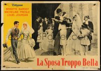 9h1383 BRIDE IS MUCH TOO BEAUTIFUL Italian 20x28 pbusta 1958 sexy Brigitte Bardot!