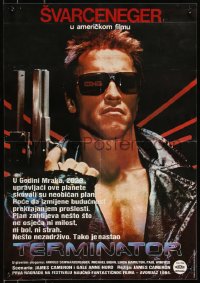 9h0202 TERMINATOR Yugoslavian 19x27 1986 close up of classic cyborg Arnold Schwarzenegger with gun!