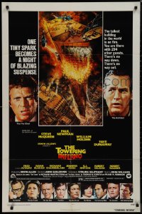 9j0519 TOWERING INFERNO 1sh 1974 McQueen, Paul Newman, art of burning building by John Berkey!