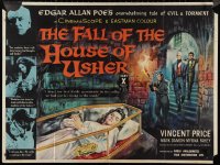 9k0148 HOUSE OF USHER British quad 1960 best completely different art of girl in glass coffin!