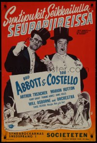 9k1148 IN SOCIETY Finnish 1946 Bud Abbott & Lou Costello, Arthur Treacher, different Kiviharju art!