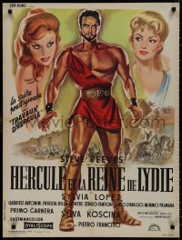 9k0559 HERCULES UNCHAINED French 24x32 1959 Ercole e la regina di Lidia, mightiest man Steve Reeves!