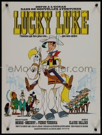 9k1501 LUCKY LUKE French 16x21 1971 great cartoon art of the smoking cowboy hero on his horse!