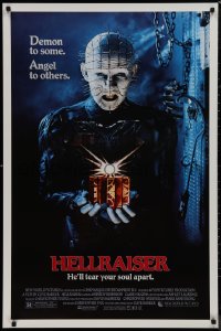 9k0803 HELLRAISER 1sh 1987 Clive Barker horror, great image of Pinhead, he'll tear your soul apart!